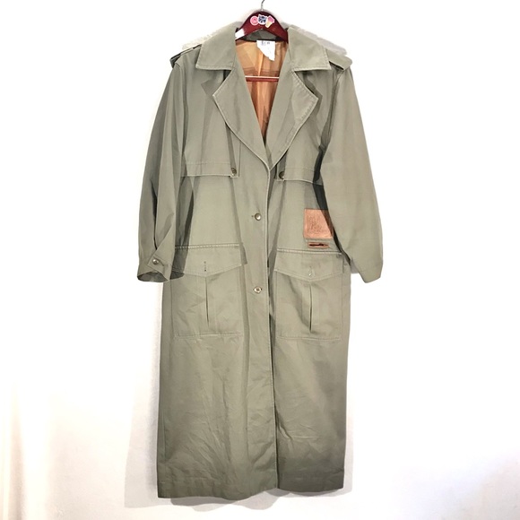 Authentic vintage TOGETHER canvas cargo military style trench coat olive green - Picture 2 of 14